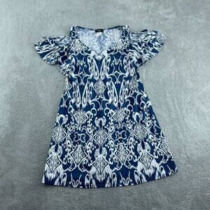 MSK Womens Blue & White Off-Shoulder Ikat Polyester/Spandex Blend Size L 3951